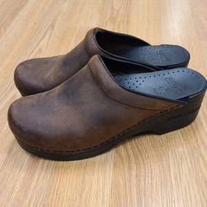Dansko Antique Brown Distressed Leather Clogs